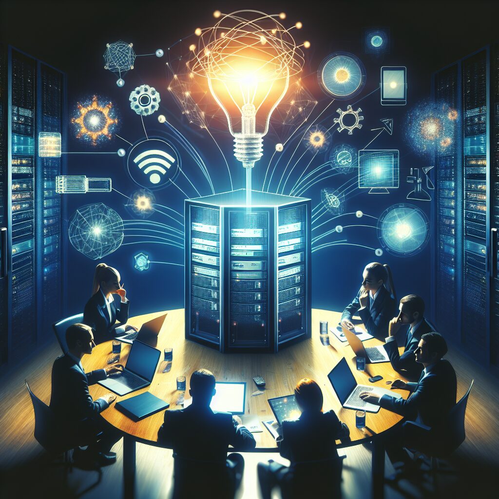 Rede de telecomunicações com dispositivos de computação de borda interligados.