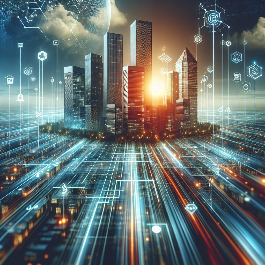 Gráficos e ícones representando Edge Computing e redes corporativas.