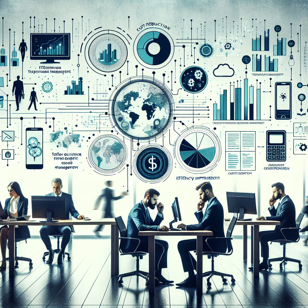 Gráfico ilustrando redução de custos em gestão de telecomunicações.