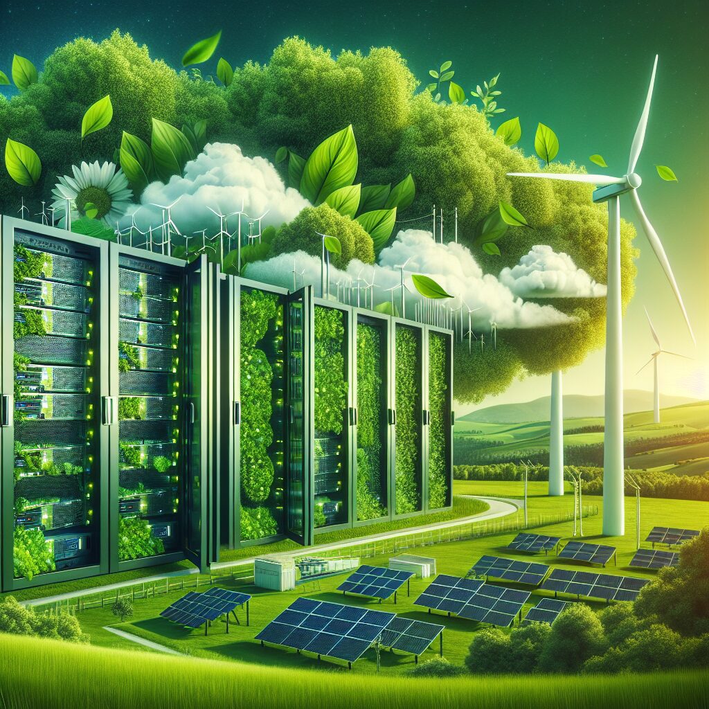 Infográfico ilustrando a transição para infraestrutura de TI verde.