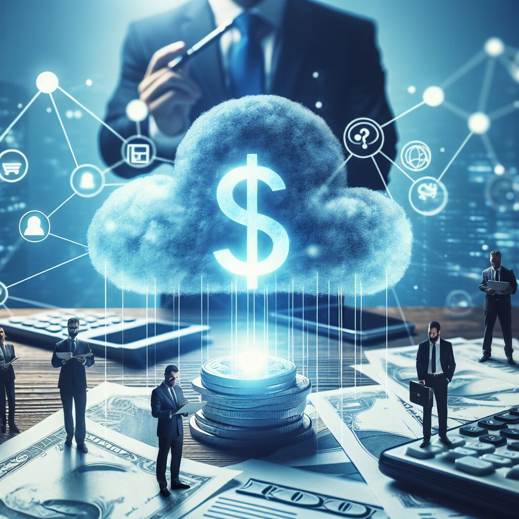 Computadores e dispositivos móveis conectados em rede usando tecnologia de cloud computing.