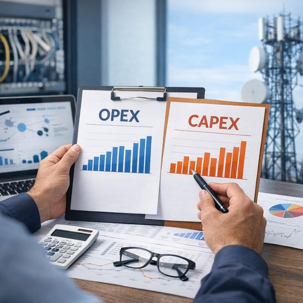 Gráfico ilustrando a comparação entre OPEX e CAPEX em telecomunicações