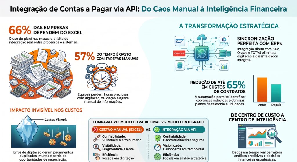 infográfico integração de contas a pagar via API: sincronização perfeita com SAP, Oracle e TOTVS