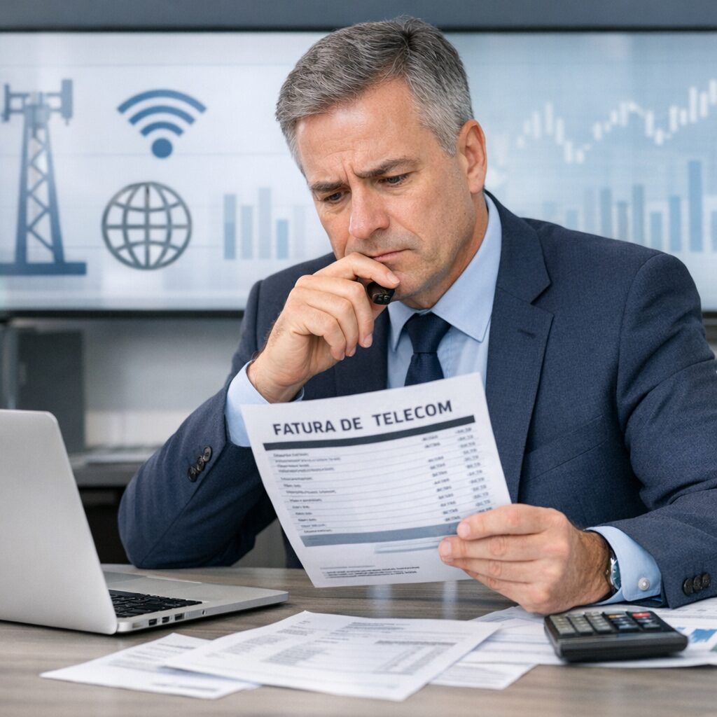Gráfico ilustrando custos de telecomunicações com alertas de auditoria.