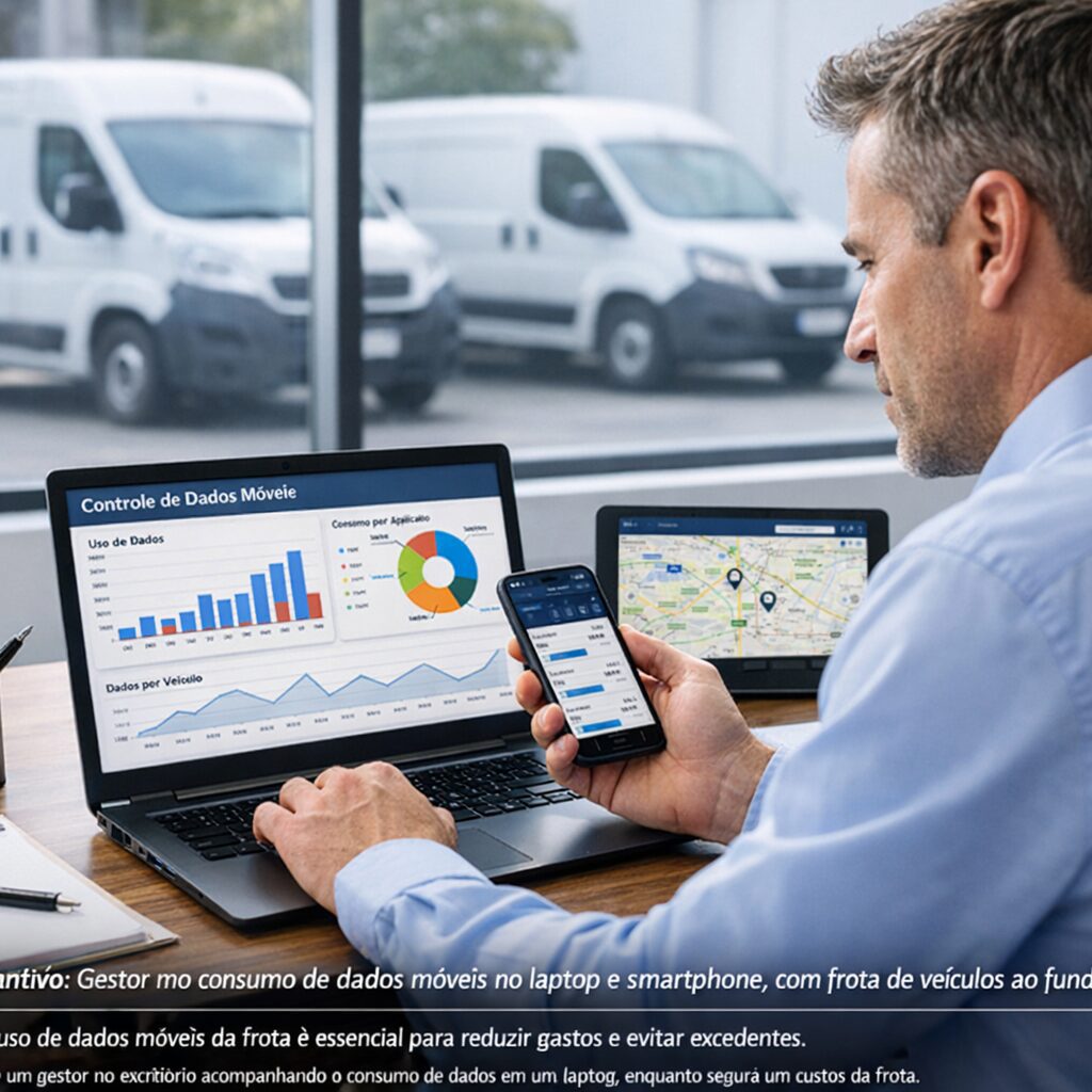 Equipe analisando gráficos de consumo de dados móveis em uma tela de computador.