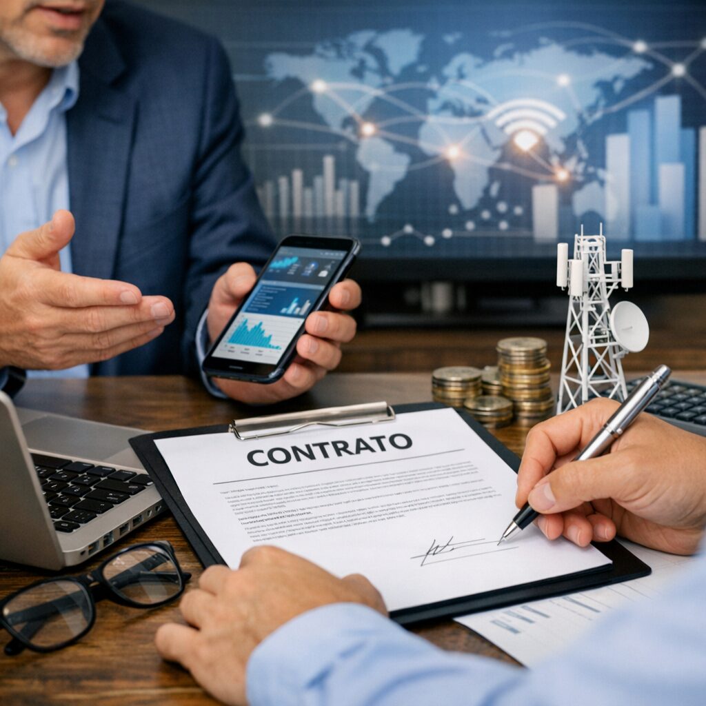 Gráfico ilustrativo sobre a remuneração de parceiros em contratos de telecomunicações.