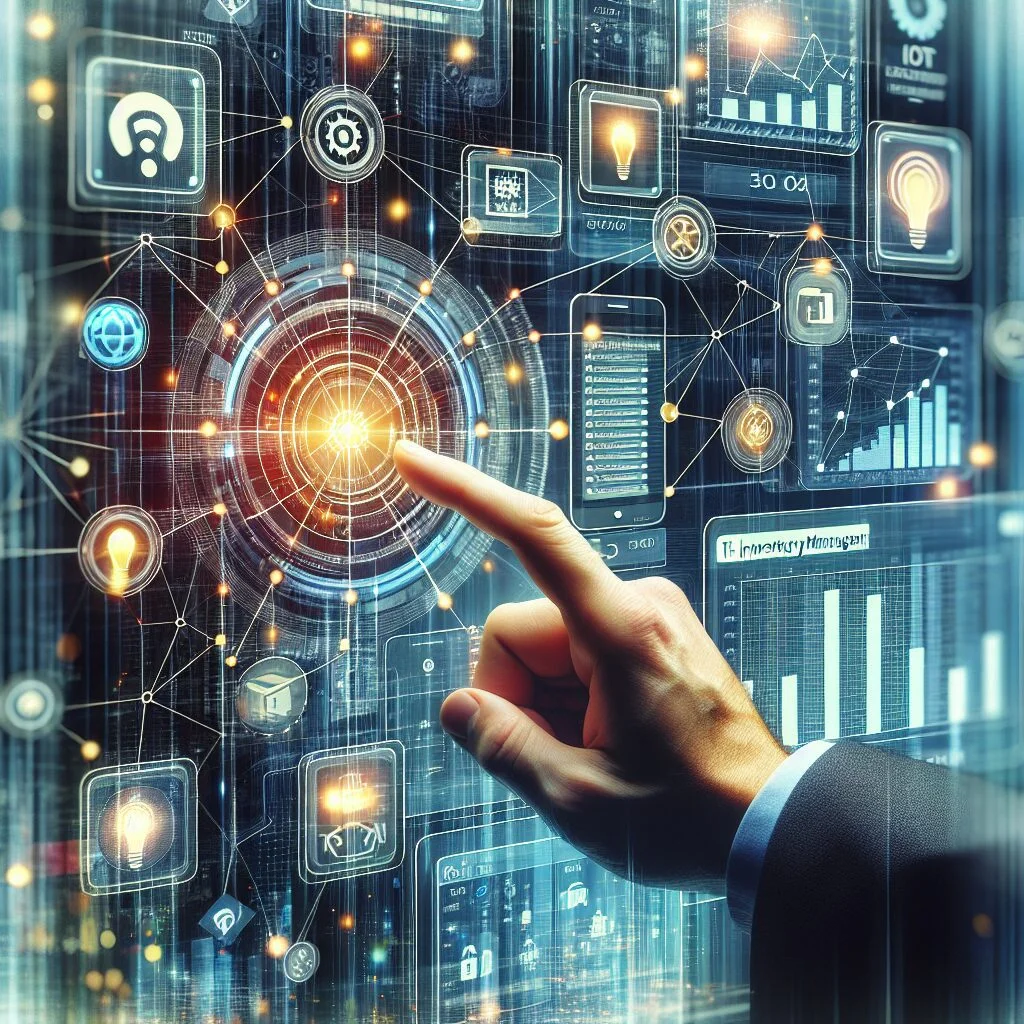 Dispositivos IoT gerenciando inventário de TI em um ambiente moderno.