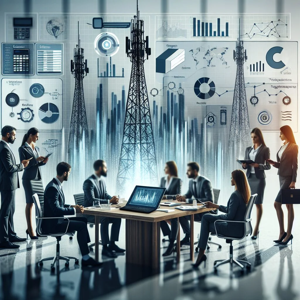 Profissional analisando gráficos de custos em telecomunicações.